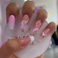 24Pcs Medium Long Ballet Fake Nails Art Flat Head Gold Line Frosted False Nails Press on Full Cover Removable Stick on Nail Tips
