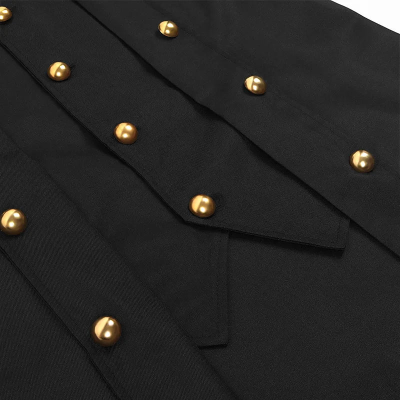 Medieval Men Vintage Costumes Steampunk Gothic Black Long Jacket Coat Vampire Cosplay Pirate Halloween Outfit Men's Trenchcoat