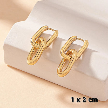 Stainless Steel Fashion Gold Color Geometric Square Hoop Earrings for Women Huggie Punk Hip-Hop Metal Round Circle Party Jewelry