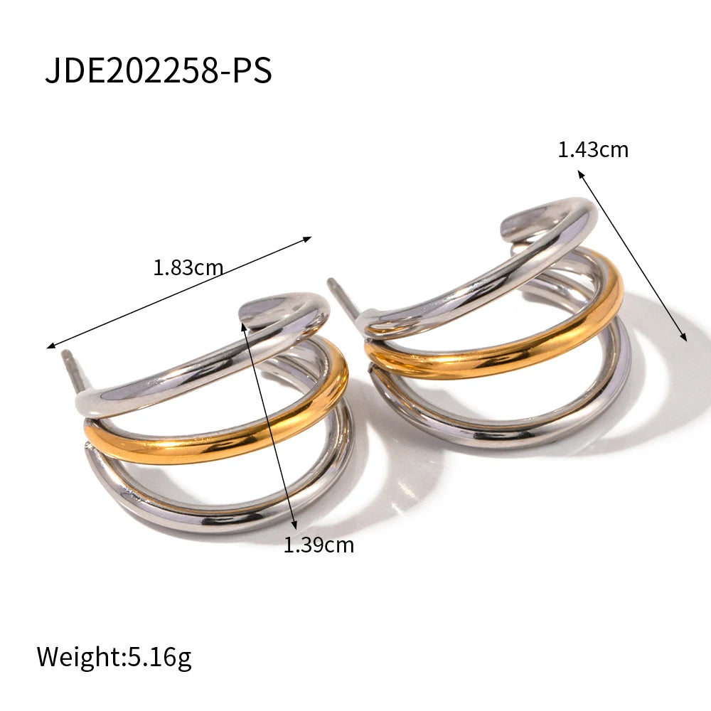 Uworld Stainless Steel Color Matching Twist Ring Trendy Metal 18K Geometric Finger Ring Earrings Set Party Gift For Women