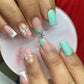 24Pcs Medium Long Ballet Fake Nails Art Flat Head Gold Line Frosted False Nails Press on Full Cover Removable Stick on Nail Tips