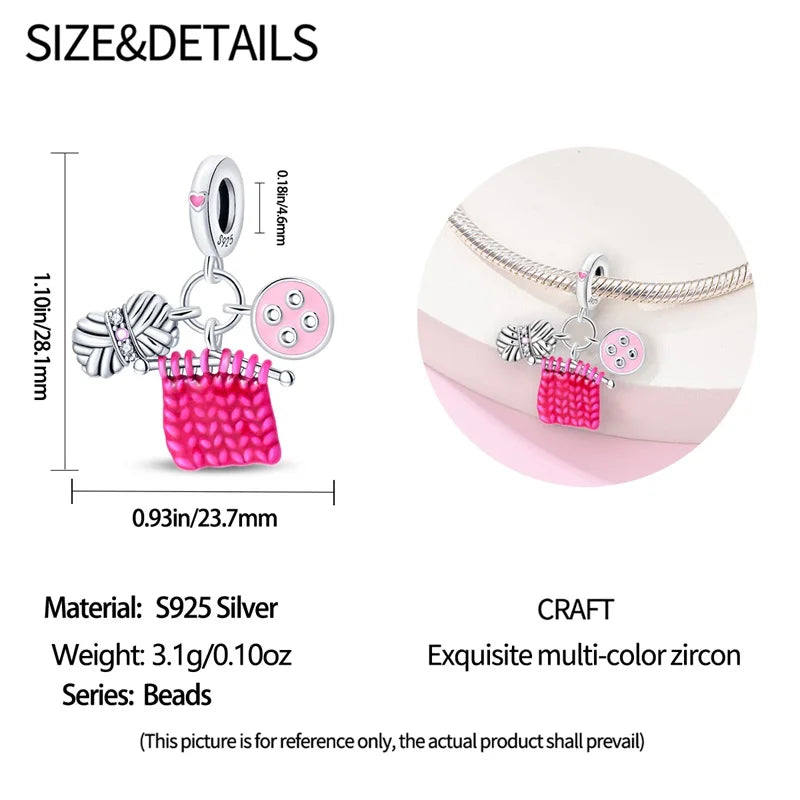 925 Silver Charms Beads Fit 3mm Original Bracelet Game Machine Box Afternoon Tea Dessert Romantic Pink Pendant DIY Jewelry