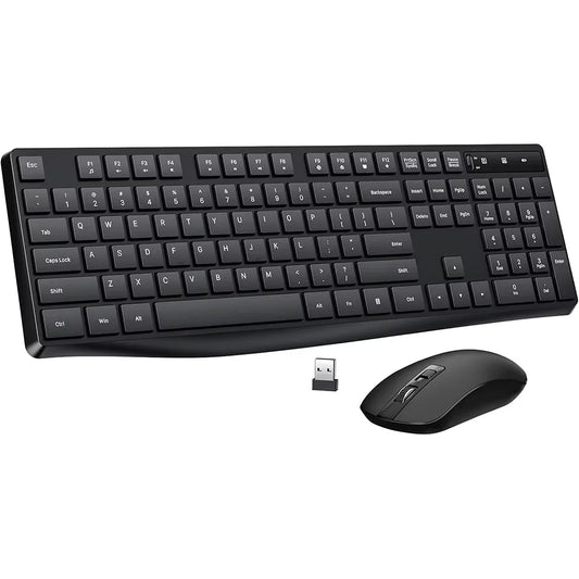 Full-Sized Ergonomic Wireless Keyboard And Mouse Combo 2.4G Cordless USB Quiet Click Keyboard And Mouse Set for Typi