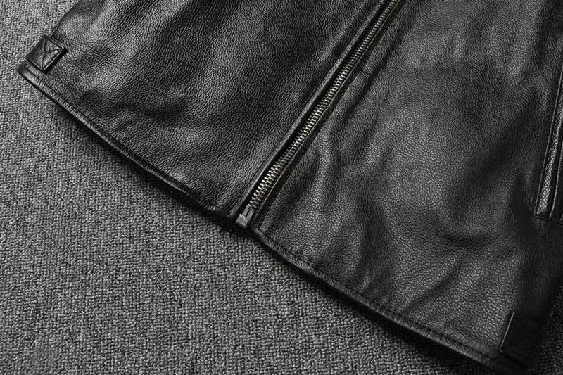 Vintage Black Brown Real Cowhide Genuine Leather Jacket Real Fur Men's Leather Jacket Bomber Men Leather Jacket Motorcycle Coat