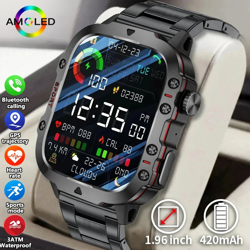 Military GPS Tracker Smart Watch Men IP68 5ATM Outdoor Sports Fitness Tracker Health Monitor 1.96" BT Call Smartwatch For Xiaomi