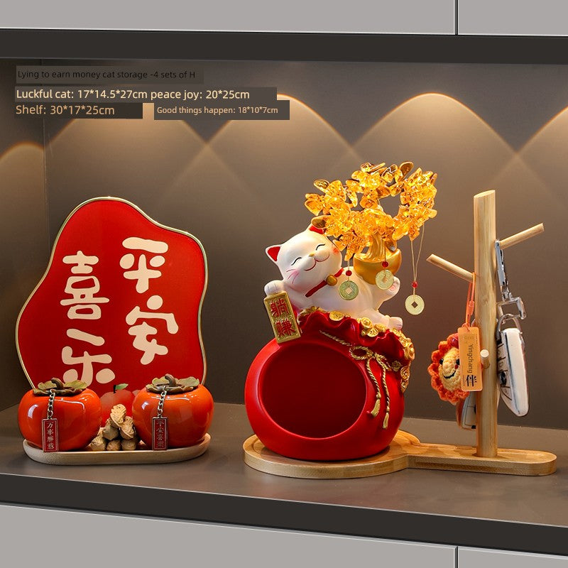 Haibeihai Lucky Cat Key Storage Entrance Decoration Home Living Room Desktop Pachira Macrocarpa Entrance Decorations