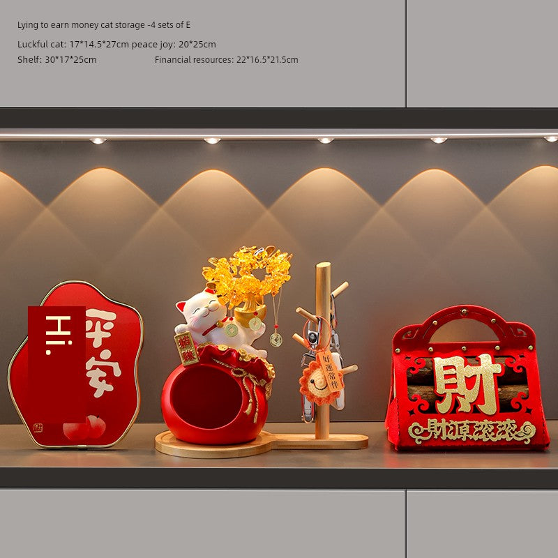 Haibeihai Lucky Cat Key Storage Entrance Decoration Home Living Room Desktop Pachira Macrocarpa Entrance Decorations