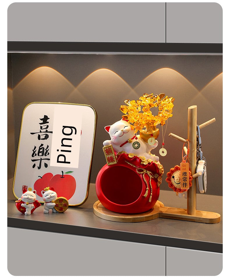 Haibeihai Lucky Cat Key Storage Entrance Decoration Home Living Room Desktop Pachira Macrocarpa Entrance Decorations
