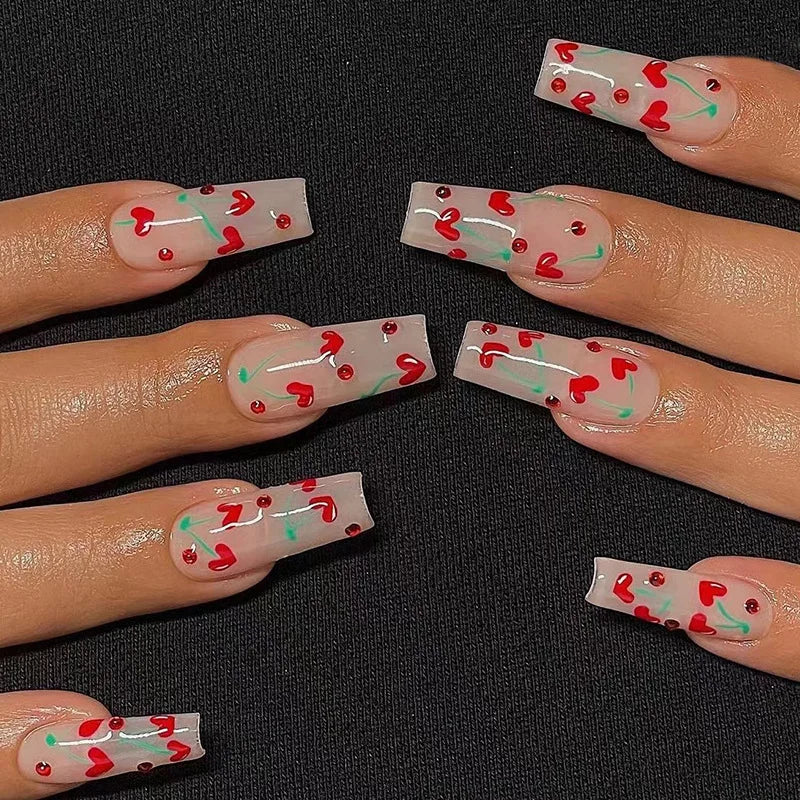 24Pcs Long Ballet Press On Nail Art Wearing Manicure Glitter Point Drill False Nails Removable Full Cover Artificial Fake Nails