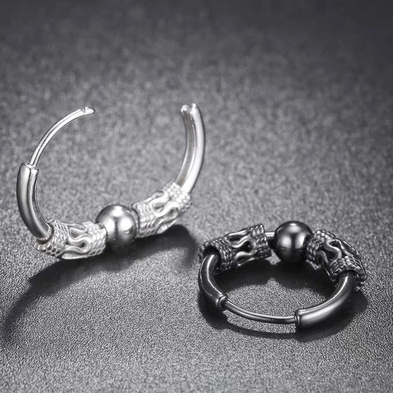 1Pair Punk Stainless Steel Round Circle Totem Hoop Earrings For Men Women Not Fade Ear Rings Hip Hop Male Jewelry