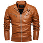 2024 Winter Black Leather Jacket Men Fur Lined Warm Motorcycle Jacket Slim Street Fashion BLack Biker Coat Pleated Design Zipper