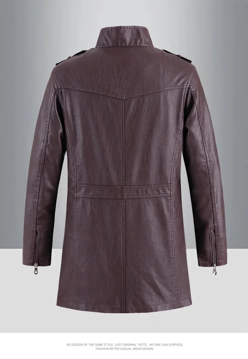 Men's Leather Jacket Autumn and Winter Windproof Standing Collar Motorcycle Tactical Warm Coat Casual Fashion Waterproof Jacket