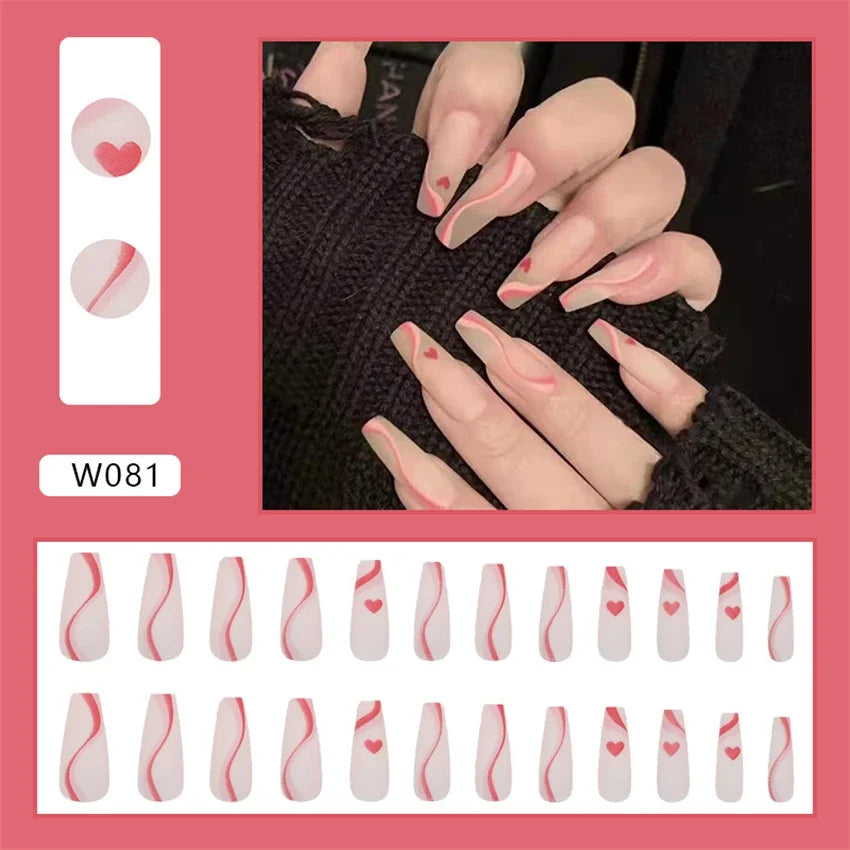 24p Artificial Acrylic Nail Art Fake Nails Full Coverage Removable Pressing Nail Tips Lotus Root Pink Leopard Print False Nails