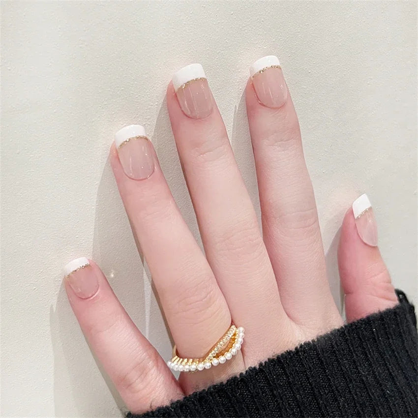 24p Artificial Acrylic Nail Art Fake Nails Full Coverage Removable Press On Nails Tip French Light Pink Heart False Nail Designs