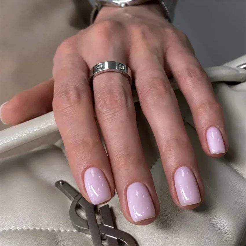 24pcs Artificial Nail Art Fake Nails Full Coverage Removable Ballet Short Press On Nails tips Chips Waterproof Solid Colour set