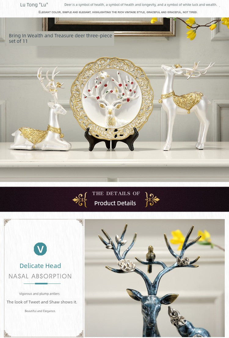 European-Style Living Room TV Cabinet Deer Decoration Craft Gift