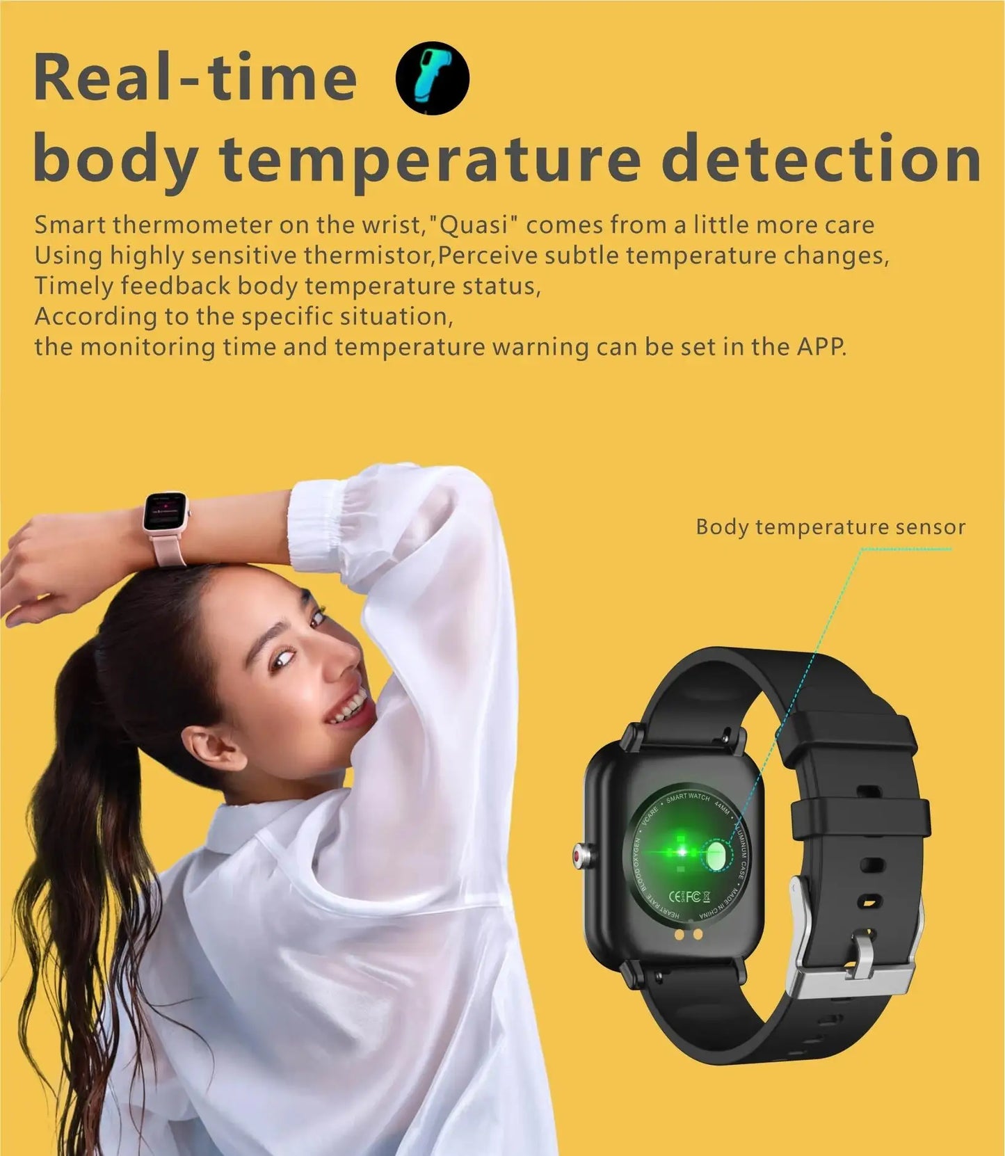 New Q9 Pro Smart Watch Body Temperature Monitor Music Control Sports Waterproof Smart Watch for Men Women Smartwatch