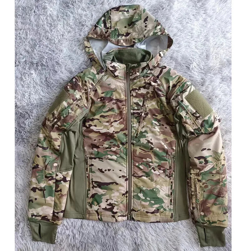Mens CamouflageTactical Jacket Lightweight Cotton Clothes Autumn Winter Outdoor Waterproof Hooded Padded Coat Hiking Windbreaker