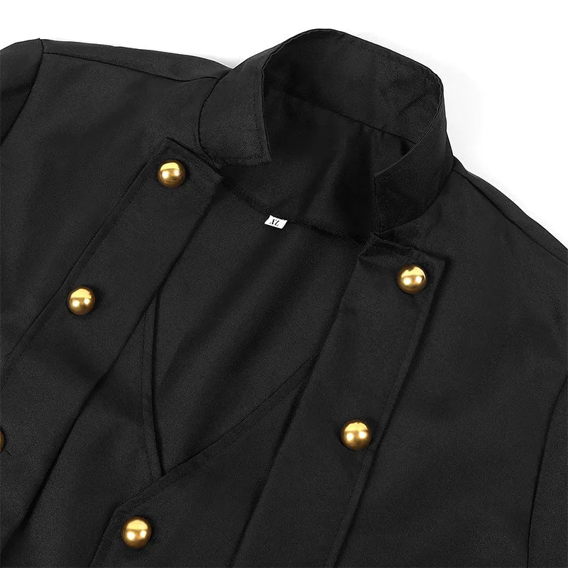 Medieval Men Vintage Costumes Steampunk Gothic Black Long Jacket Coat Vampire Cosplay Pirate Halloween Outfit Men's Trenchcoat