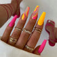24ps/Box Long Ballerina Full Cover Artificial French False Nails Art Green Graffiti Color Blocking Gold Thread Fake Nail Tips
