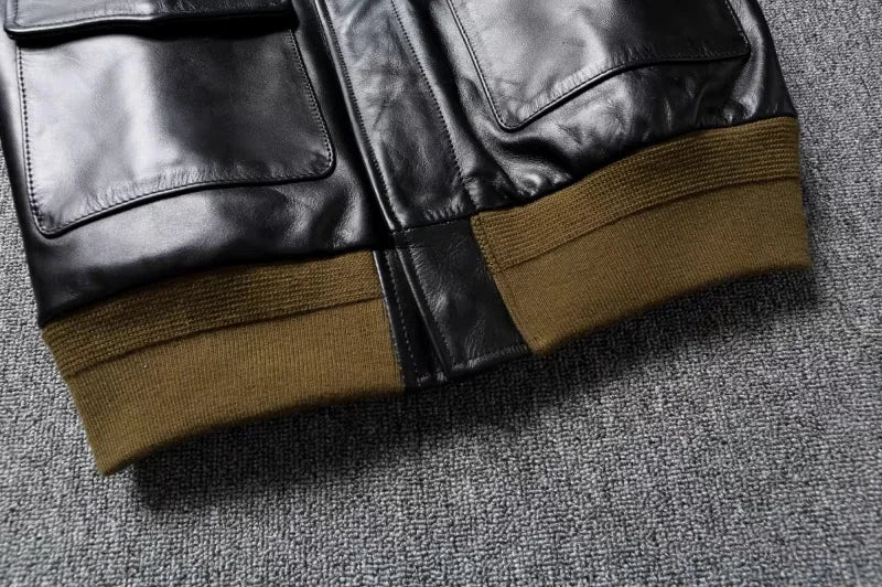 A2 Men's Bomber Jacket Tea Core Horse Leather Cropped Motorcycle Jacket Natural Leather Loose Coat Military Men's Leather Jacket