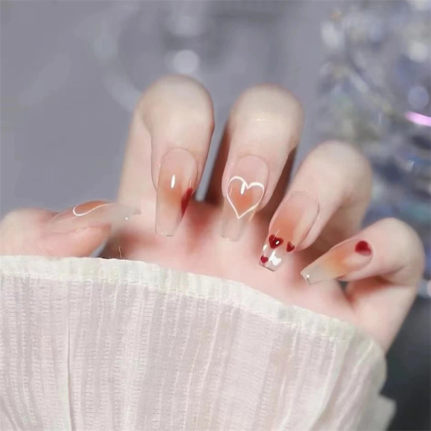 24Pcs/Lot Milky White Gradient Long Wearing False Nail Tips Acrylic Press on Nails Removable Reusable Artifical Fake Nails Art