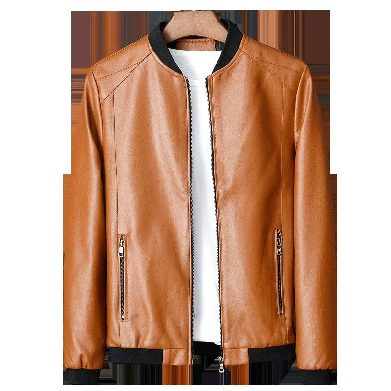 Spring Black Jacket for Men PU Leather Cycling Jacket Men Korean Slim Thin Trendy Clothes Long Sleeve Boy Coat Oversize Xxxl 4xl