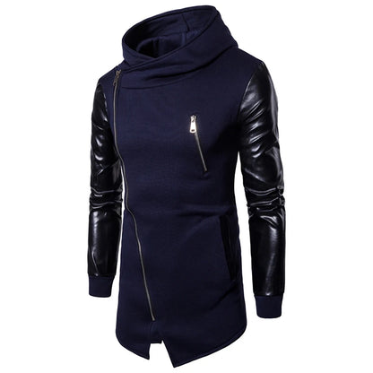 2025 Patchwork Leather Sleeve Fashion Black Tops Men Jacket Coat Spring Autumn Sweatshirt Slim Fit Pullover Tracksuits Masculino