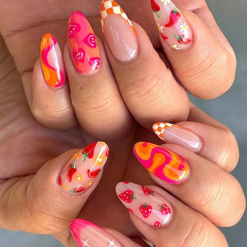 24Pcs Ballerina Press On Nail Tips Oval Head False Nails Almond Artificial Fake Nails With Glue Full Cover Press Manicure Tools