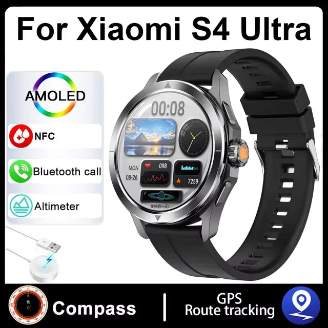 S4 Ultra Smart Bracelet Men Watch For Xiaomi  AMOLED HD Screen Bluetooth Call GPS Trajectory NFC Heart Rate Compass SmartWatches