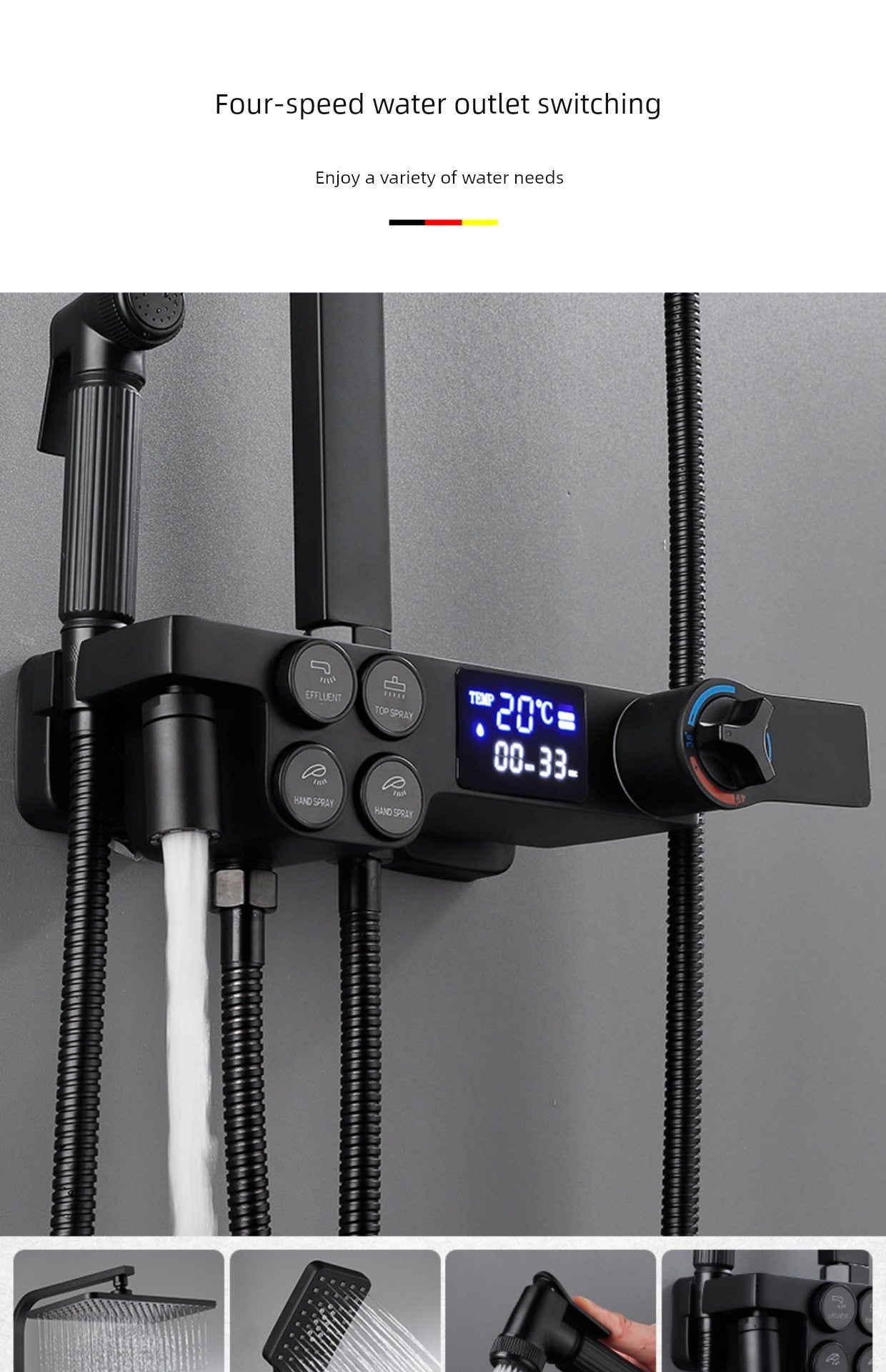 Copper Constant Temperature Black For Home Supercharged Shower Head