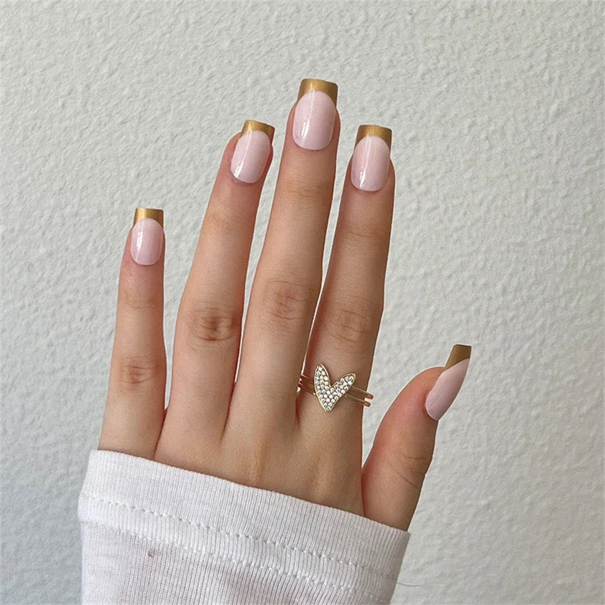 24p Artificial Acrylic Nail Art Fake Nails Full Coverage Removable Press On Nails Tip French Light Pink Heart False Nail Designs