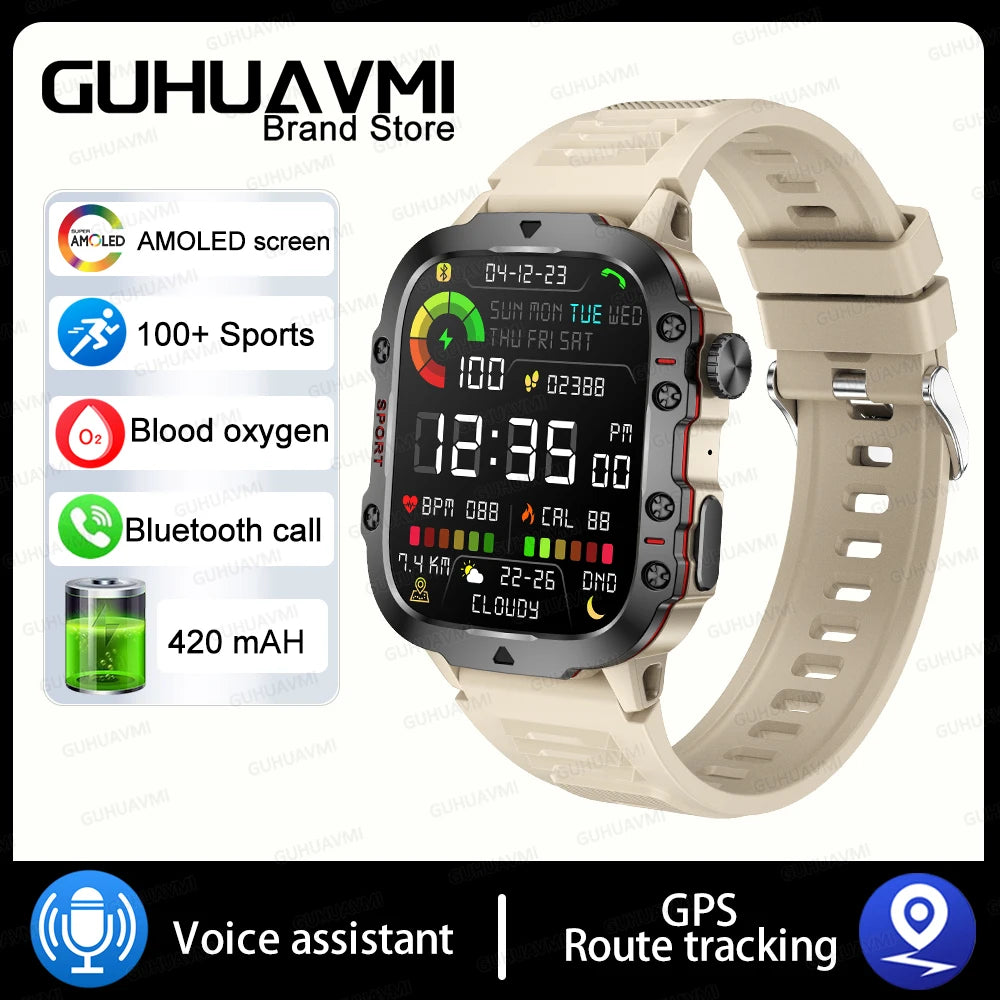 Military GPS Tracker Smart Watch Men IP68 5ATM Outdoor Sports Fitness Tracker Health Monitor 1.96" BT Call Smartwatch For Xiaomi