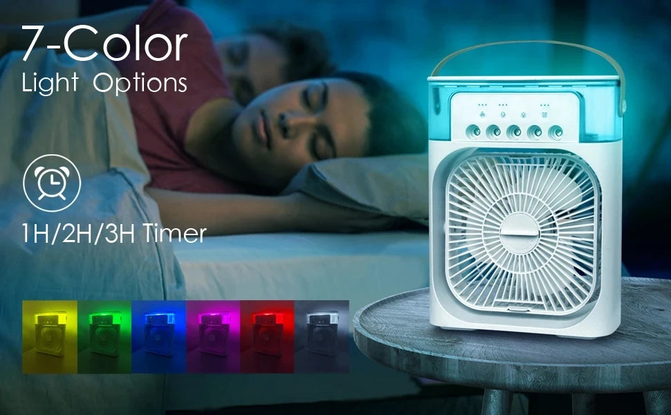 3 In 1 Fan AIr Conditioner Household Water Mist USB Fan Small Air Cooler LED Night Light Portable Humidifier Air Adjustment Fan