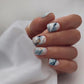 24ps/Box Long Ballerina Full Cover Artificial French False Nails Art Green Graffiti Color Blocking Gold Thread Fake Nail Tips