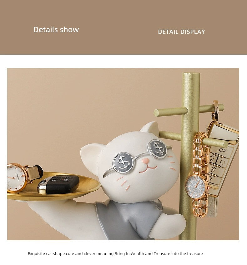 Key Storage Decoration Home Tray Moving Fortune Cat