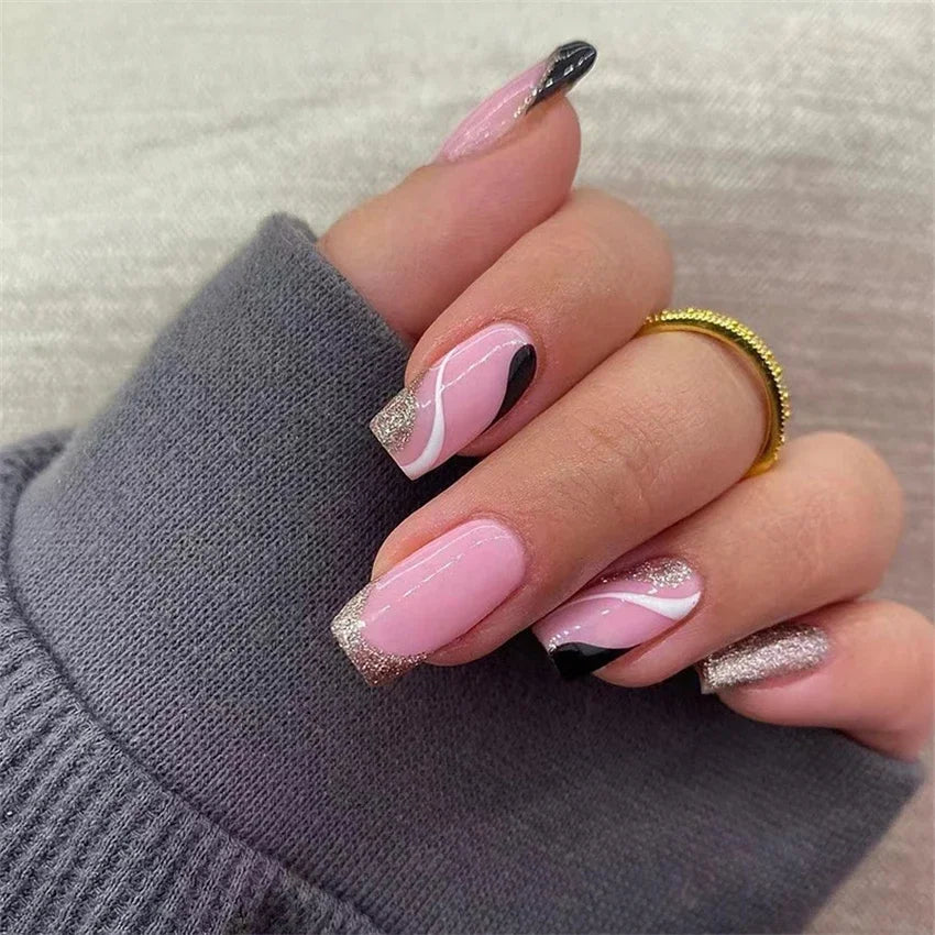24p Artificial Acrylic Nail Art Fake Nails Full Coverage Removable Press On Nails Tip French Light Pink Heart False Nail Designs