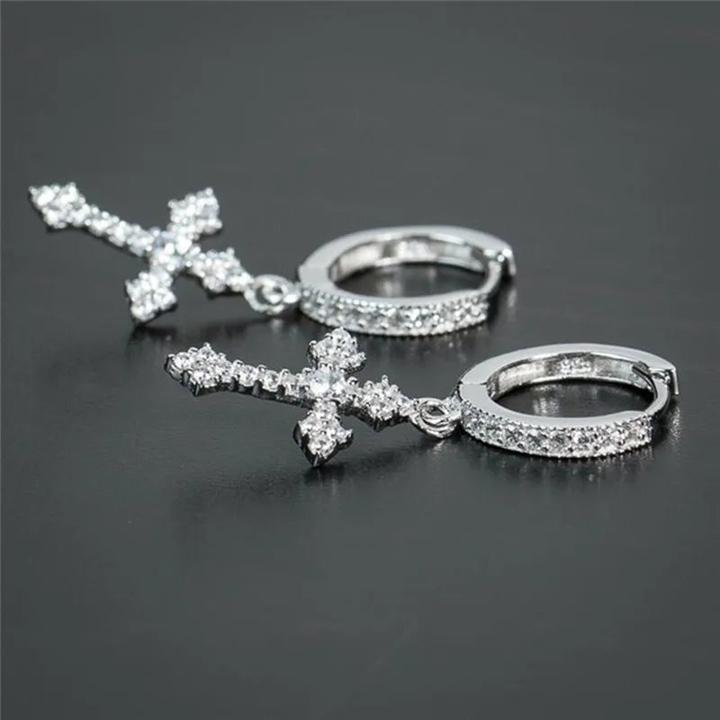 Classic Cross Point-Drill Crystal Replaceable Exquisite White Color Earrings For Women Men Hiphop Party Jewelry Gifts