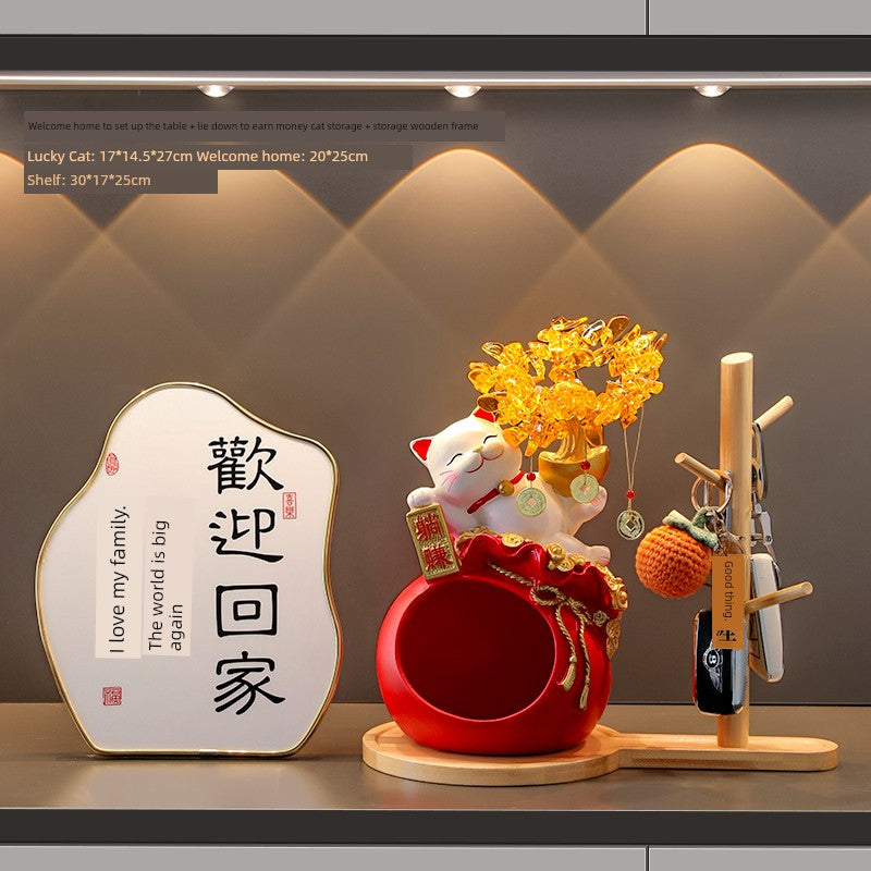 Haibeihai Lucky Cat Key Storage Entrance Decoration Home Living Room Desktop Pachira Macrocarpa Entrance Decorations