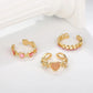 3 Pcs/set Love Heart Rings For Women Girls Light Luxury Rhinestone Opening Ring Sweet Finger Ring Wedding Party Accessories