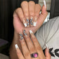 24Pcs Long Ballet Press On Nail Art Wearing Manicure Glitter Point Drill False Nails Removable Full Cover Artificial Fake Nails
