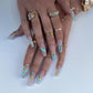 24ps/Box Long Ballerina Full Cover Artificial French False Nails Art Green Graffiti Color Blocking Gold Thread Fake Nail Tips