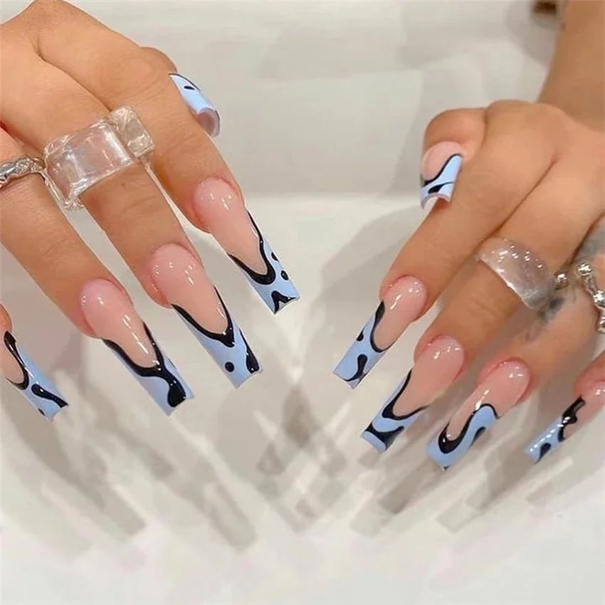 24p Artificial Acrylic Nail Art Fake Nails Full Coverage Removable Pressing Nail Tips Lotus Root Pink Leopard Print False Nails
