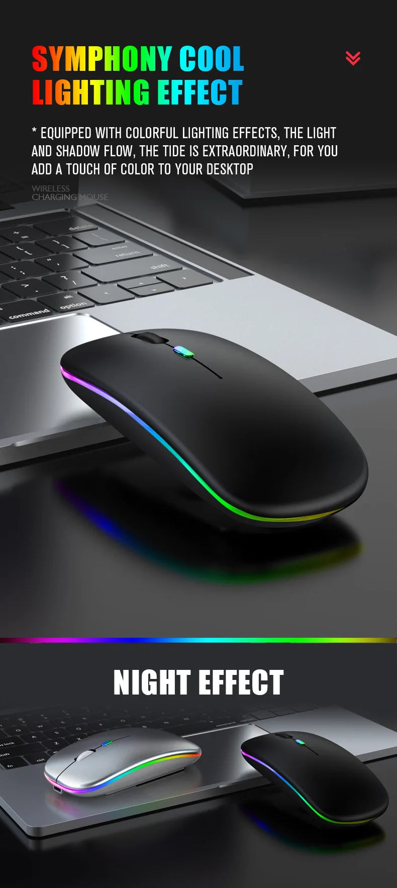 Wireless Mouse Bluetooth compatible 2.4GHz 1600DPI USB Rechargeable RGB Light Portable Mouse For Laptop Computer PC Macbook Game