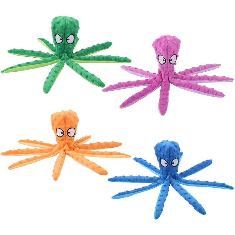 Pet Plush Toy Cat Dog Squeaker Squeaky Octopus Shell Toy Bite Resistant Puppy Interactive Training Teeth Cleaning Chew Toys