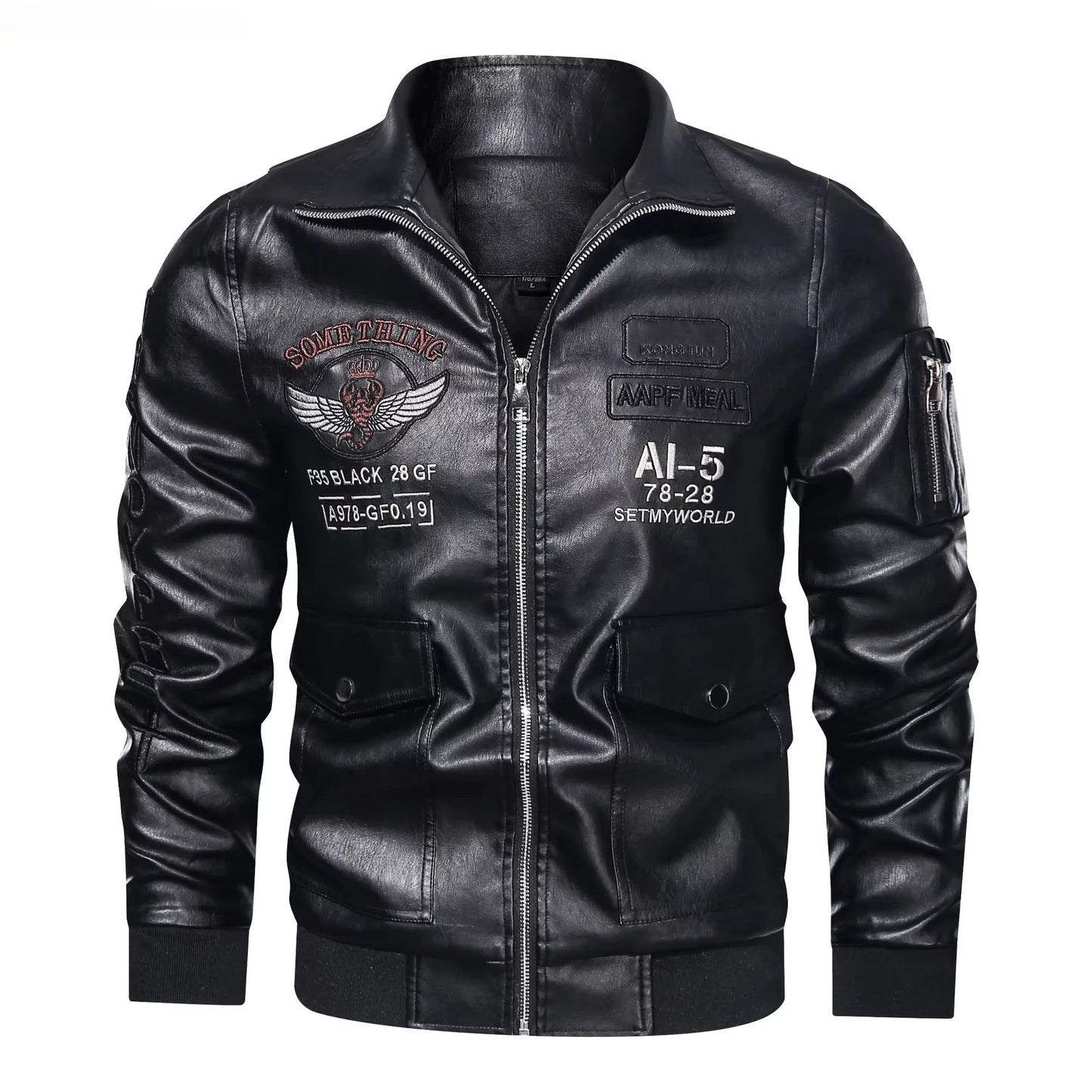 Winter Mens thick Warm Leather Jacket Luxury Stand Collar Embroidery Motorcycle Jacket Coat Men's Street Fashion Trend PU Jacket