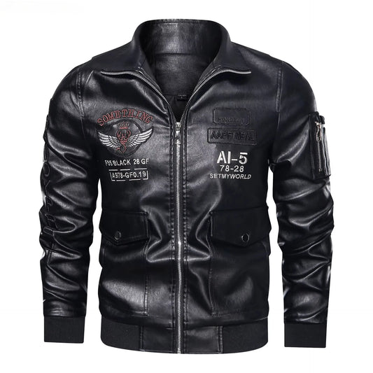 Winter Mens thick Warm Leather Jacket Luxury Stand Collar Embroidery Motorcycle Jacket Coat Men's Street Fashion Trend PU Jacket
