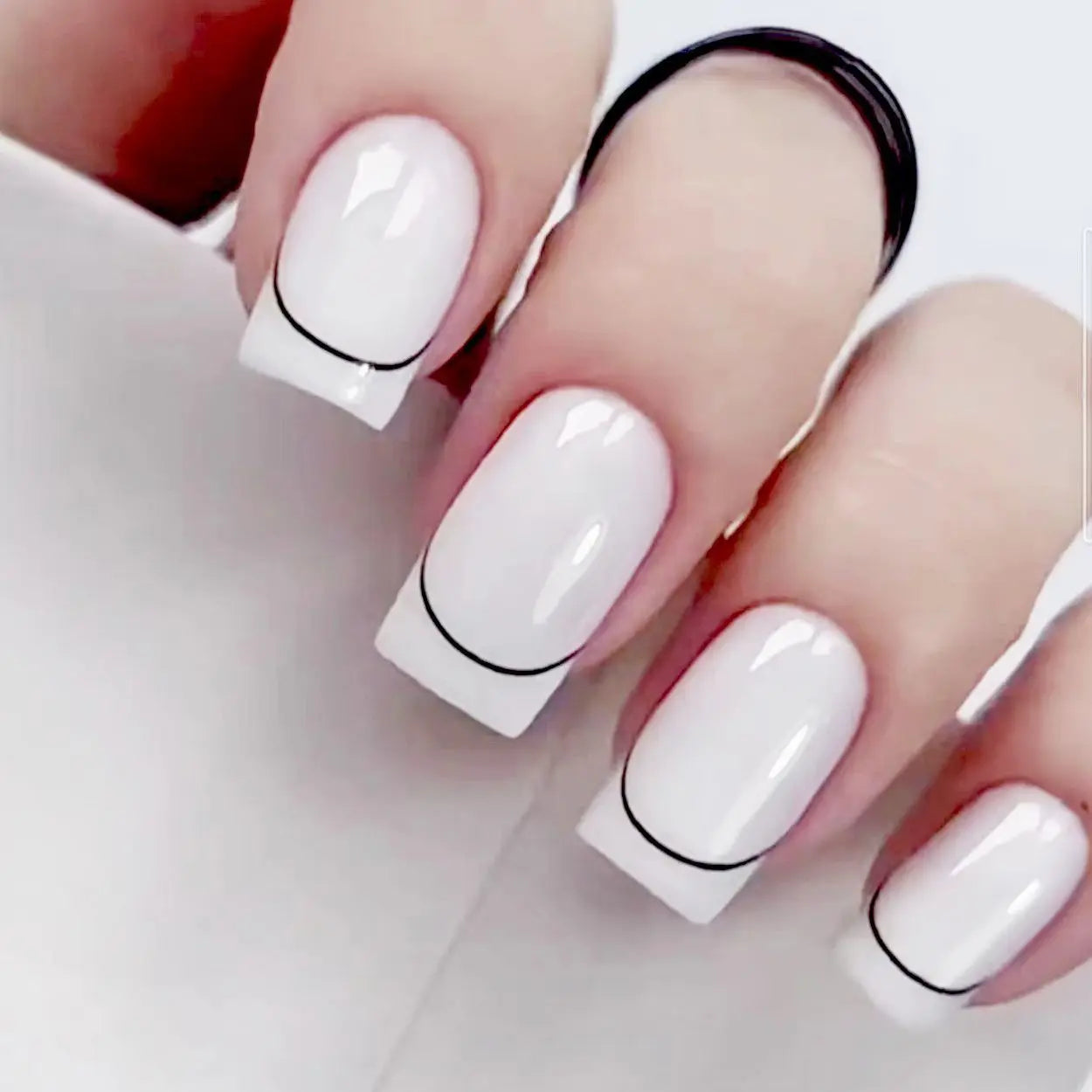 24Pcs Medium Long Ballet Fake Nails Art Flat Head Gold Line Frosted False Nails Press on Full Cover Removable Stick on Nail Tips
