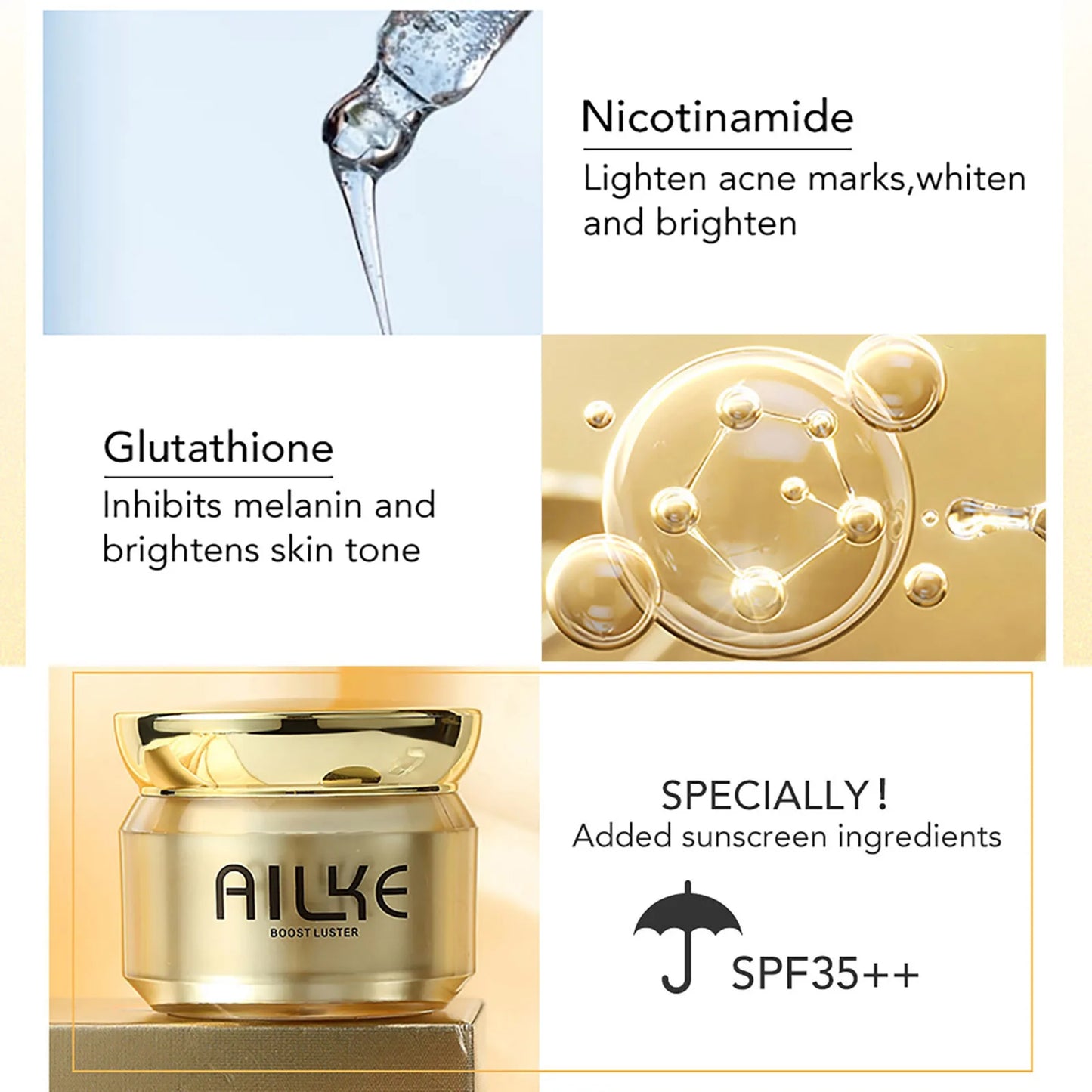 AILKE Brightening Face Cream With Glutathione, Improve Dull Skin, Remove Black Spots Facial Cream for Women Men