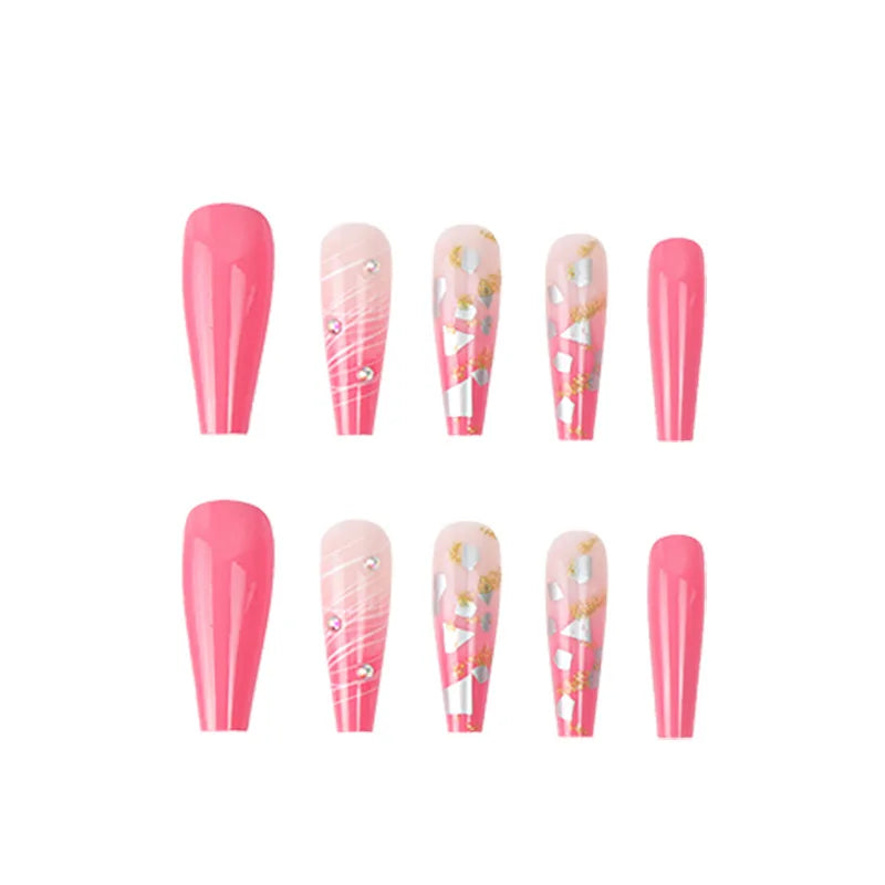 24Pcs Long Ballet Press On Nail Art Wearing Manicure Glitter Point Drill False Nails Removable Full Cover Artificial Fake Nails